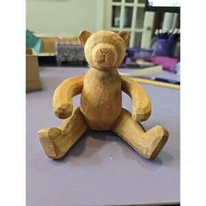Vintage Hand Carved Wood Teddy Bear  Poseable w/ Moveable Arms & Legs 7 in